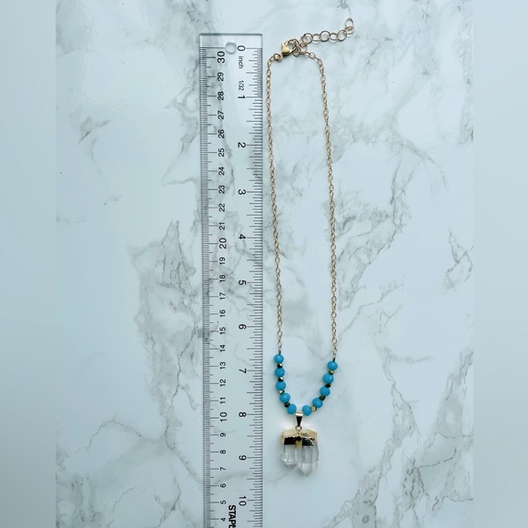 Crystal Pendant Teal and Gold necklace - Picture 5 of 7